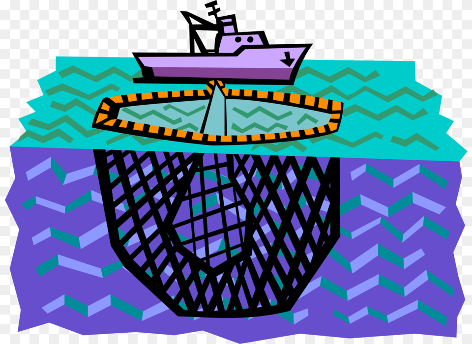 Vector Illustration Of Commercial Fishing Trawler Boat Reflection, Purple, Basket, Water, Art Free Transparent Png