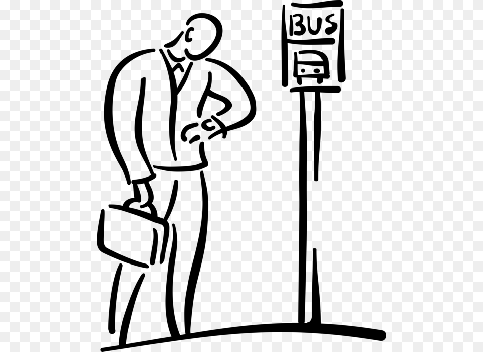 Vector Illustration Of Commuter Passenger Checks Time Waiting At The Bus Stop, Gray Free Transparent Png