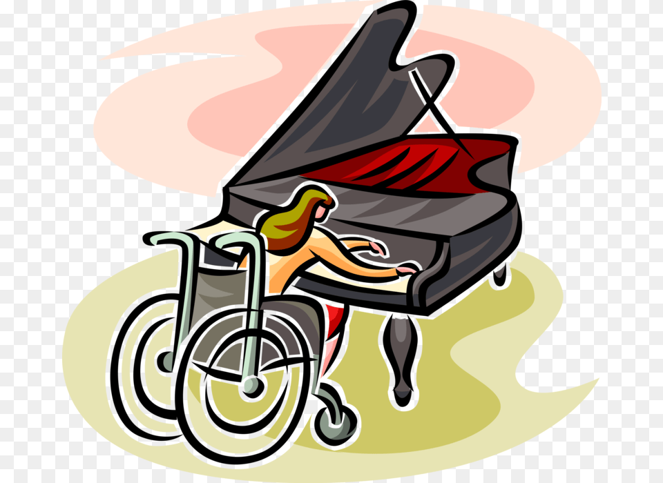 Vector Illustration Of Concert Pianist Musician In, Wheel, Machine, Grass, Tool Free Png