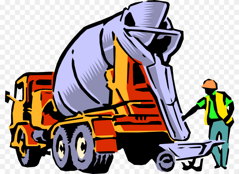 Vector Illustration Of Construction Industry Heavy Cement Truck Clip Art, Grass, Plant, Person, Adult Png Image