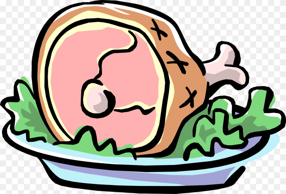 Vector Illustration Of Cooked Leg Of Ham Pork Meat Cooked Ham Clip Art, Food, Adult, Person, Woman Png