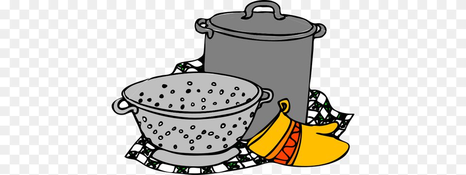 Vector Illustration Of Cooking Pot Siv And Glove, Cookware, Hot Tub, Tub Png