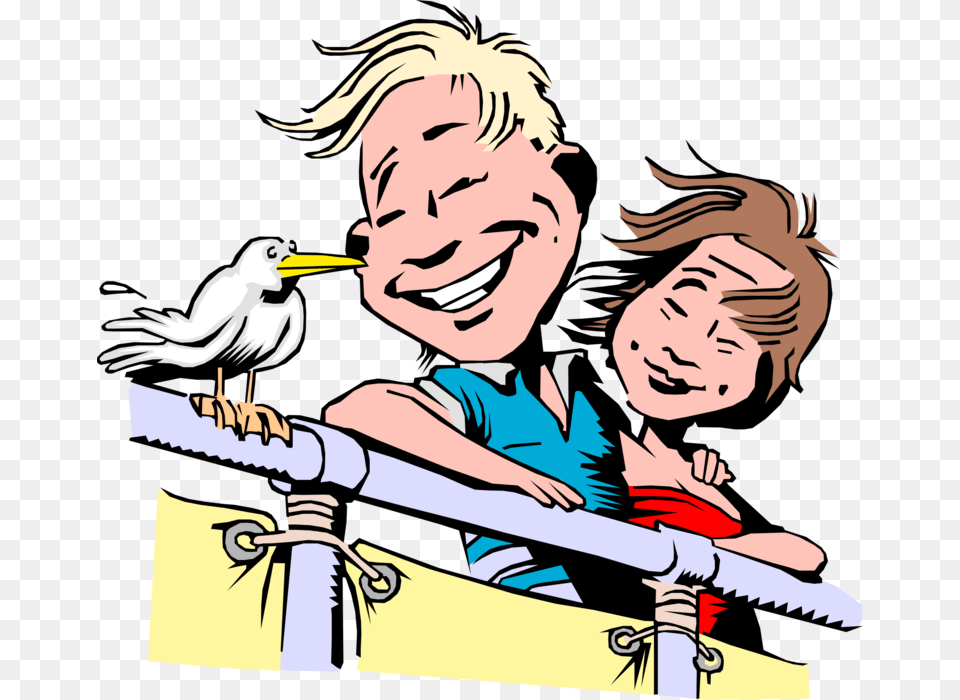 Vector Illustration Of Couple On Cruise Ship Vacation Couple On A Cruise Clipart, Publication, Book, Comics, Adult Png
