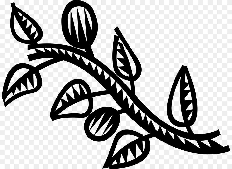 Vector Illustration Of Deciduous Tree Branch With Leaves Illustration, Gray Free Png