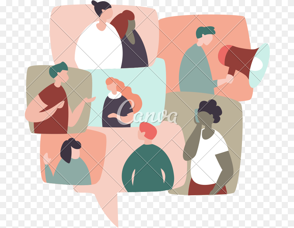 Vector Illustration Of Different People In Talking Bubbles Illustration, Person, Adult, Male, Man Free Transparent Png