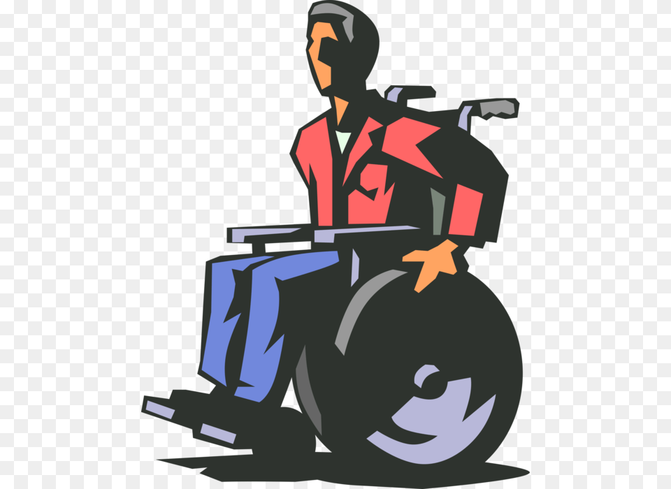 Vector Illustration Of Disabled Man In Handicapped Transparent Disabled Wheelchair, Chair, Furniture, Adult, Male Png Image