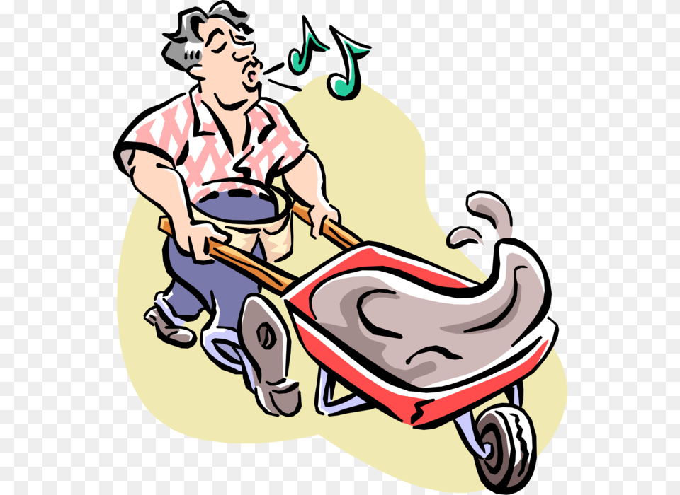 Vector Illustration Of Do It Yourself Home Improvement Cartoon Wheelbarrow, Grass, Plant, Lawn, Person Free Png Download