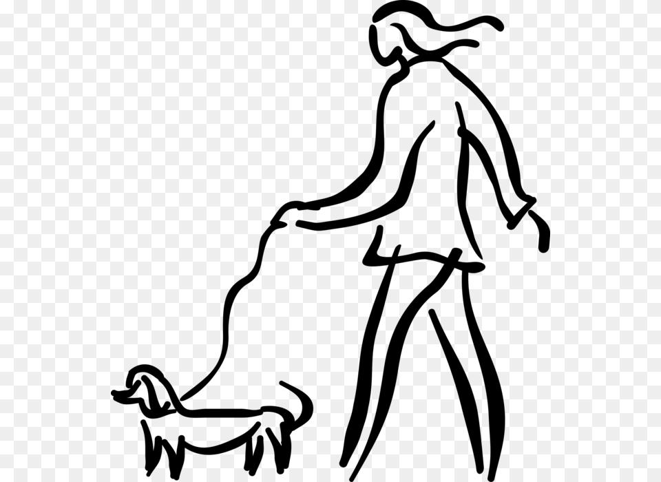 Vector Illustration Of Dog Owner Walks Family Pet Dog Life Begin At Forty, Gray Png Image