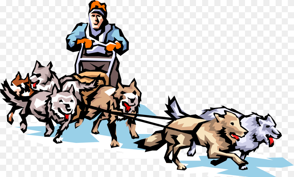 Vector Illustration Of Dog Sledding In Alaska On Snow Dog Sled Clip Art, Outdoors, Nature, Animal, Pet Png