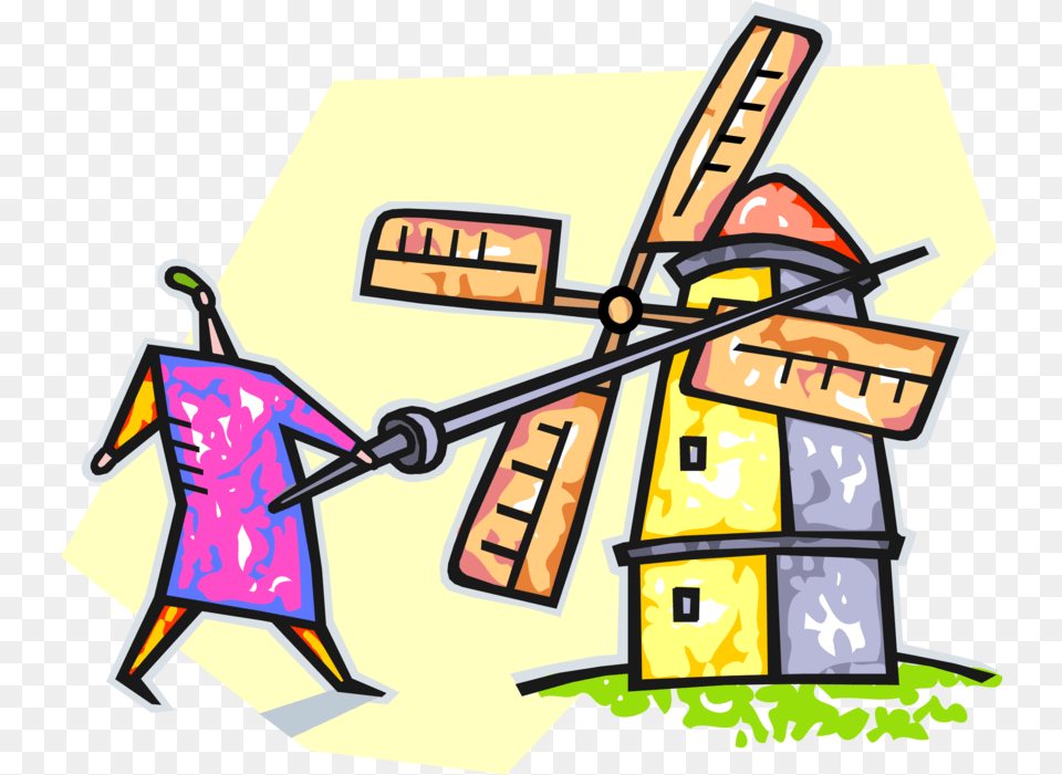 Vector Illustration Of Don Quixote De Windmill, Dynamite, Weapon Png Image