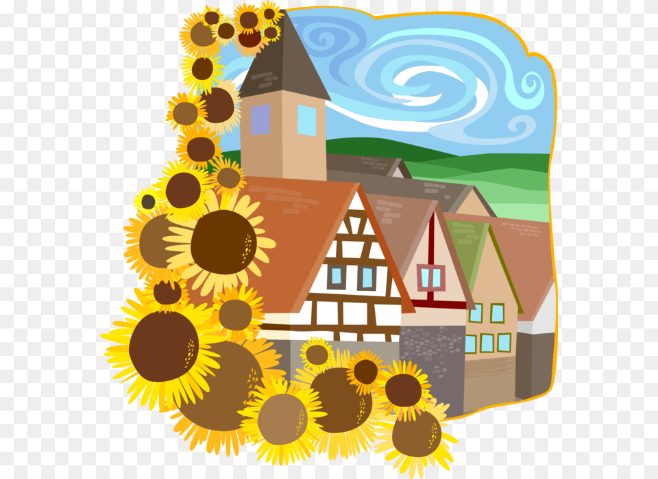 Vector Illustration Of European Style Buildings With Illustration, Flower, Neighborhood, Plant, Sunflower Free Transparent Png