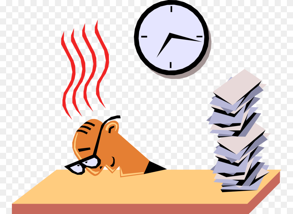 Vector Illustration Of Exhausted Businessman Works Falling Asleep At Work Cartoon, Analog Clock, Clock, Adult, Female Free Transparent Png