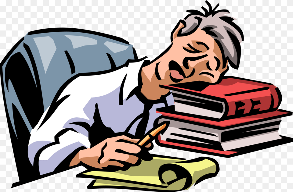 Vector Illustration Of Exhausted Overworked Underappreciated Tired Office Worker Cartoon, Book, Publication, Adult, Male Free Transparent Png