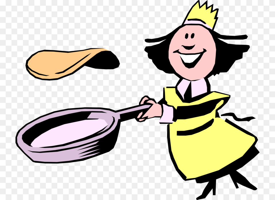 Vector Illustration Of Female Chef Flips Pancake Or Faire Sauter Les Crepes, Cleaning, Cutlery, Person, Baby Free Png