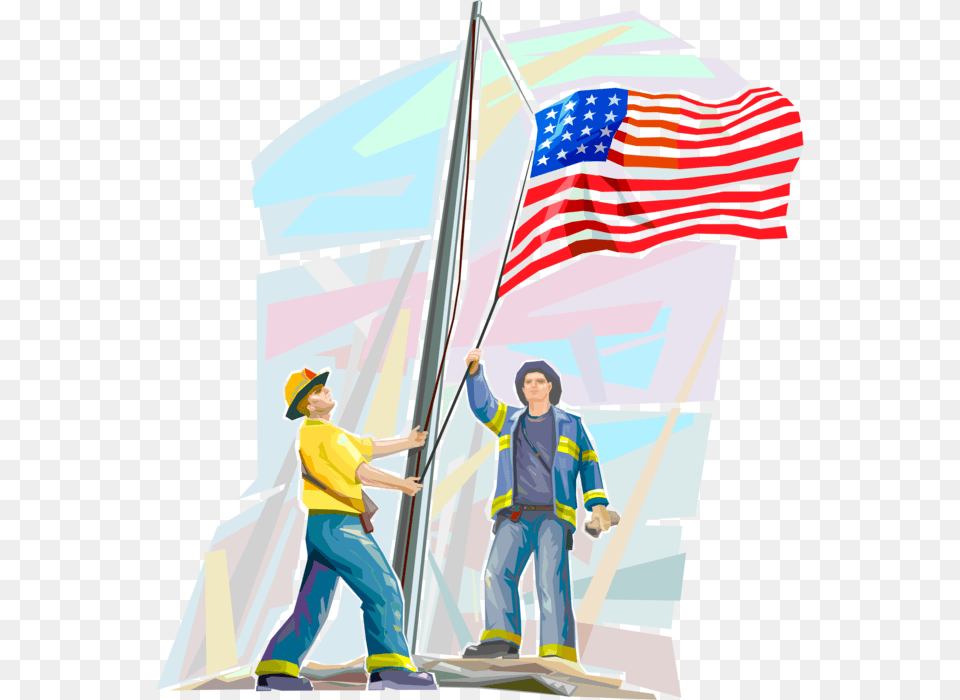 Vector Illustration Of Firefighters Raise American September 11 Attacks, Adult, Woman, Person, Male Free Transparent Png