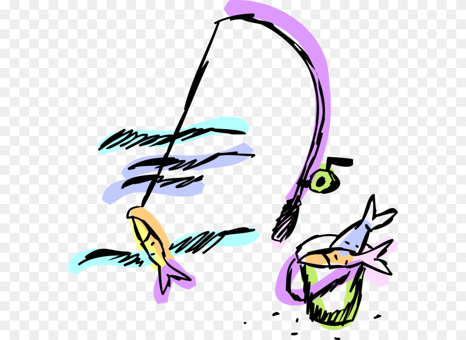 Vector Illustration Of Fishing Rod On Seashore Beach, Purple, Insect, Animal, Wasp Png Image