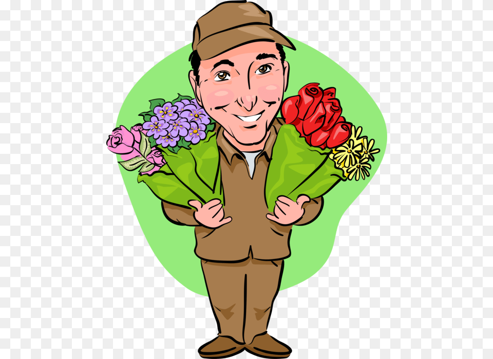 Vector Illustration Of Florist Delivery Man Delivers Cartoon, Adult, Person, Male, Head Png Image