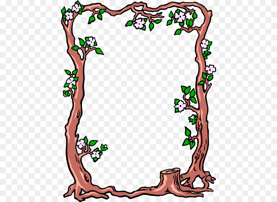 Vector Illustration Of Flowering Tree Trunk Border, Art, Floral Design, Graphics, Pattern Free Transparent Png