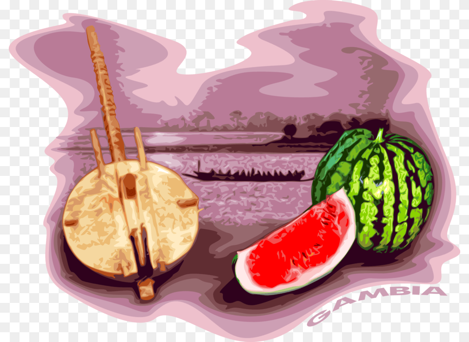 Vector Illustration Of Gambia Postcard Design With Watermelon, Food, Fruit, Plant, Produce Free Png Download