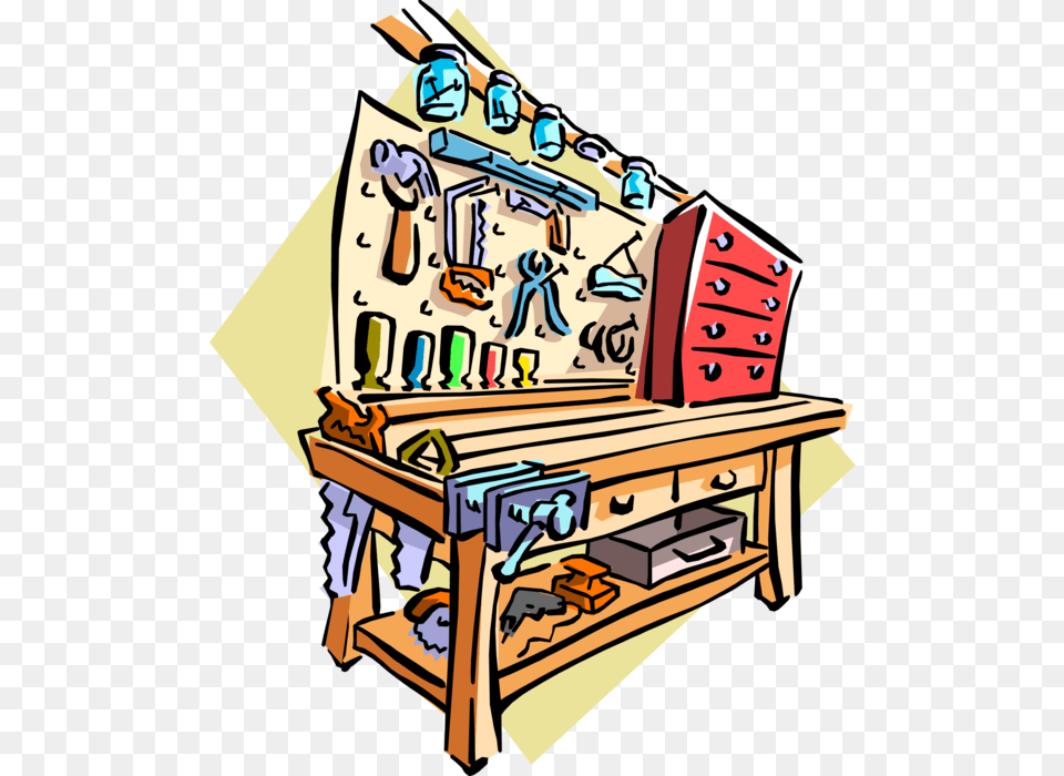 Vector Illustration Of Garage Workbench With Tools Francisco Aiello, Architecture, Building, Factory, Manufacturing Free Png