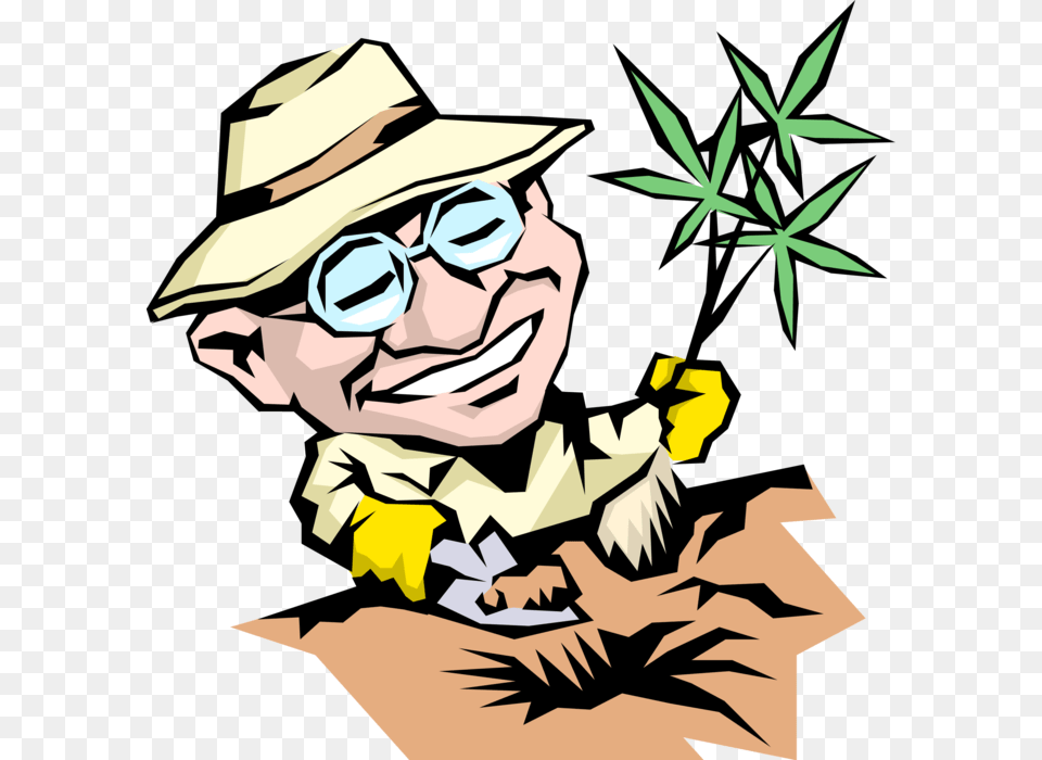 Vector Illustration Of Gardener Plants New Tree Man Planting Trees Caricature, Person, Face, Head, Clothing Png Image