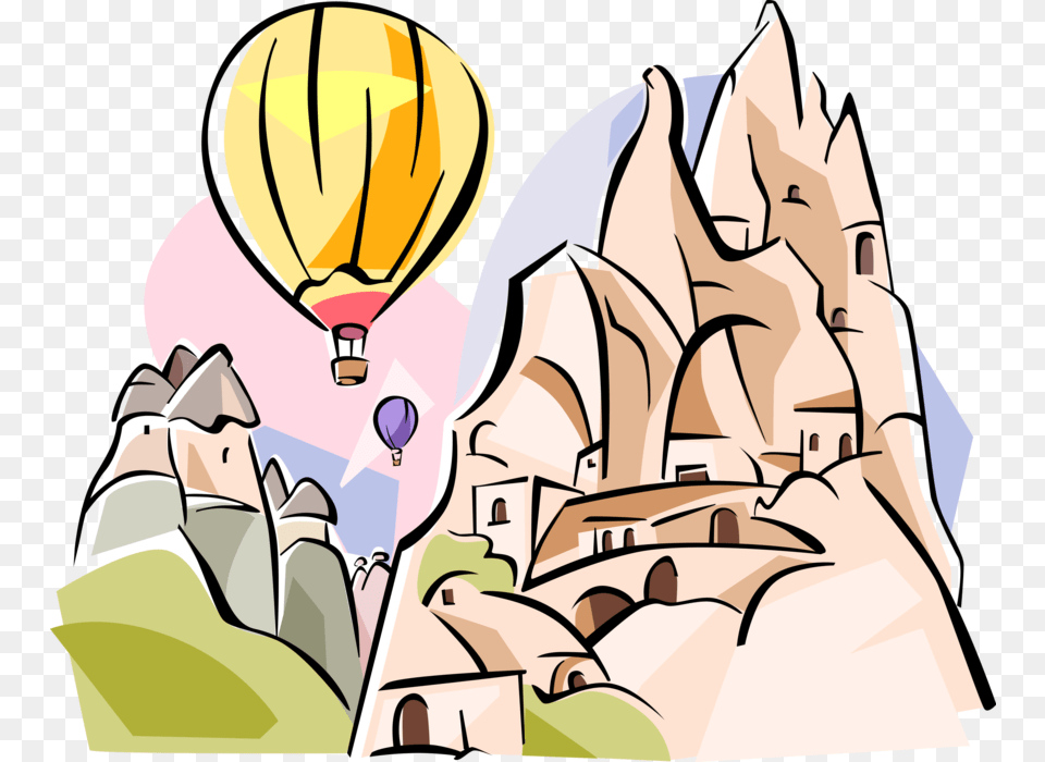 Vector Illustration Of Goreme Fairy Chimney Greme Clipart, Balloon, Aircraft, Transportation, Vehicle Free Transparent Png