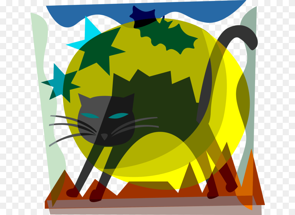 Vector Illustration Of Halloween Black Cat Associated Window Painting, Logo, Symbol, Animal, Mammal Free Transparent Png