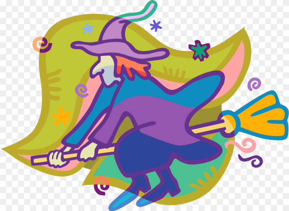 Vector Illustration Of Halloween Sorceress Witch Flying, Purple, Clothing, Hat, Art Free Png Download
