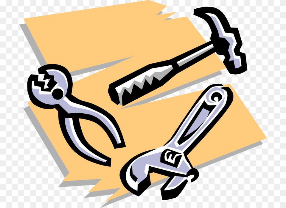 Vector Illustration Of Hammer Pliers And Adjustable Industrial Technology Clipart, Device, Grass, Lawn, Lawn Mower Free Png Download