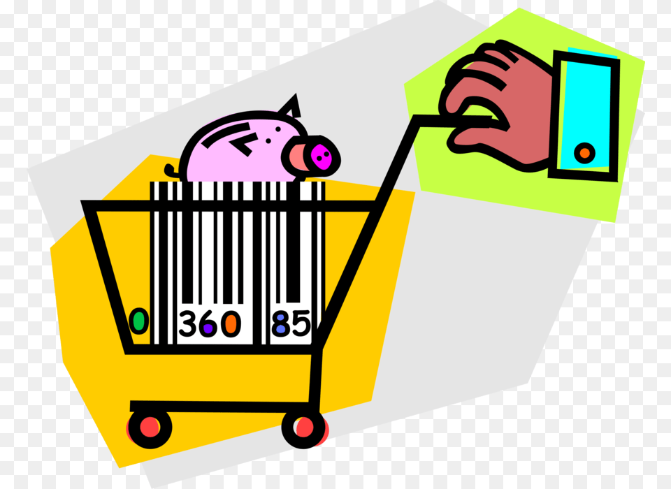 Vector Illustration Of Hand Pushes Shopping Cart With, Shopping Cart, Scoreboard Png Image