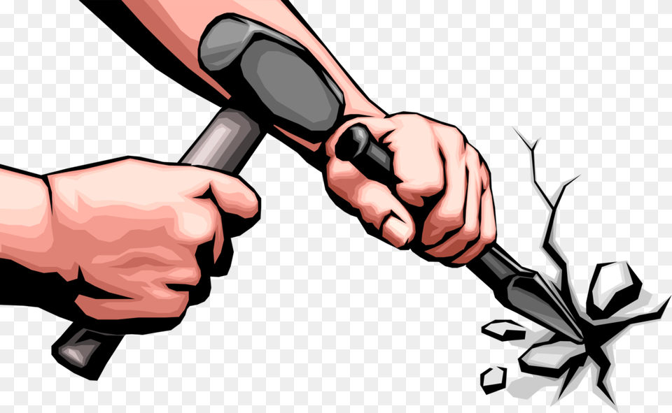 Vector Illustration Of Hands With Sledgehammer And Stone Cutter, Body Part, Person, Hand, Adult Png Image