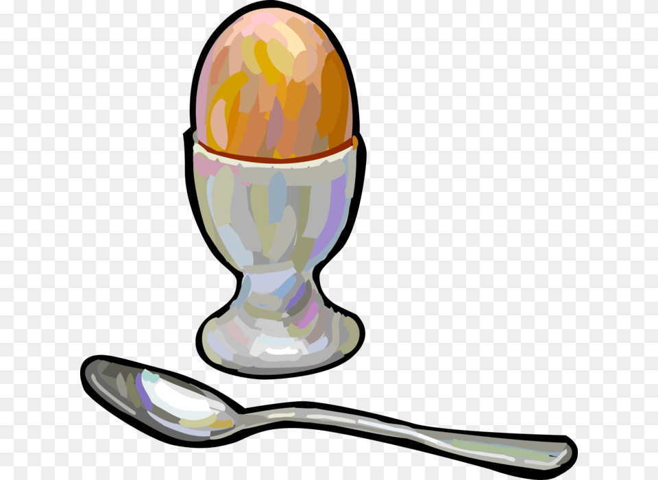 Vector Illustration Of Hard Boiled Egg With Spoon, Cutlery, Food Free Transparent Png