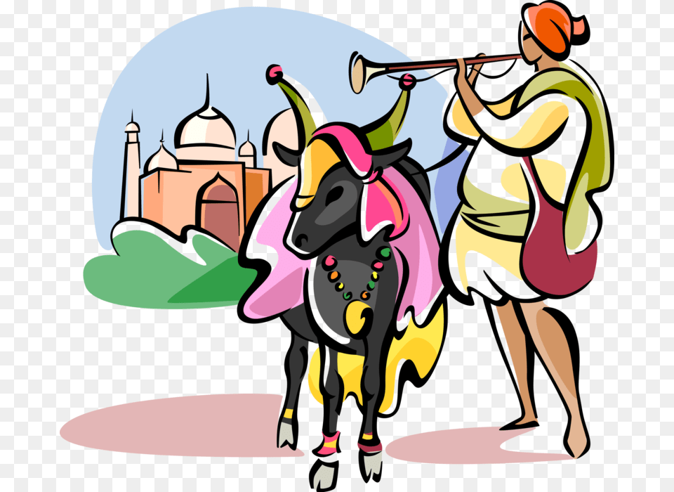Vector Illustration Of Hinduism Sacred Cow At Taj Mahal Vacas Sagradas, Adult, Female, Person, Woman Free Transparent Png