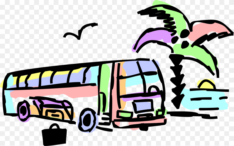 Vector Illustration Of Intercity Greyhound Passenger Bus And Beach, Car, Transportation, Vehicle, Machine Png