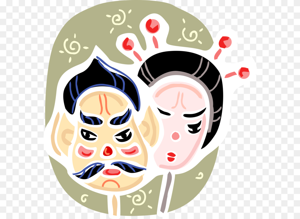 Vector Illustration Of Japanese Dance Drama Kabuki, Art, Face, Head, Person Png Image