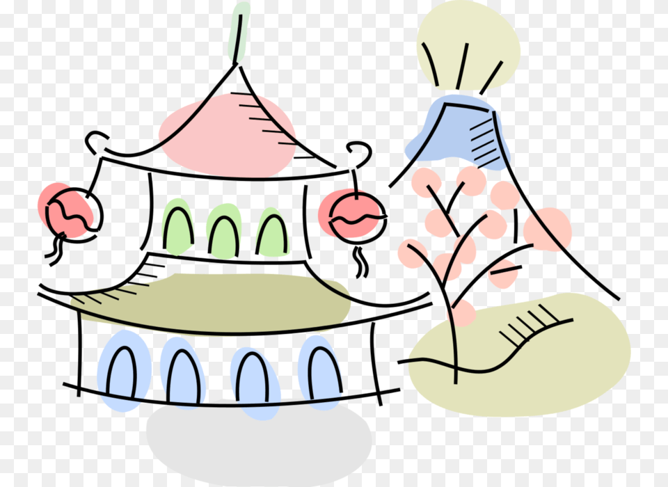 Vector Illustration Of Japanese Pagoda Temple With, People, Person, Book, Comics Free Transparent Png