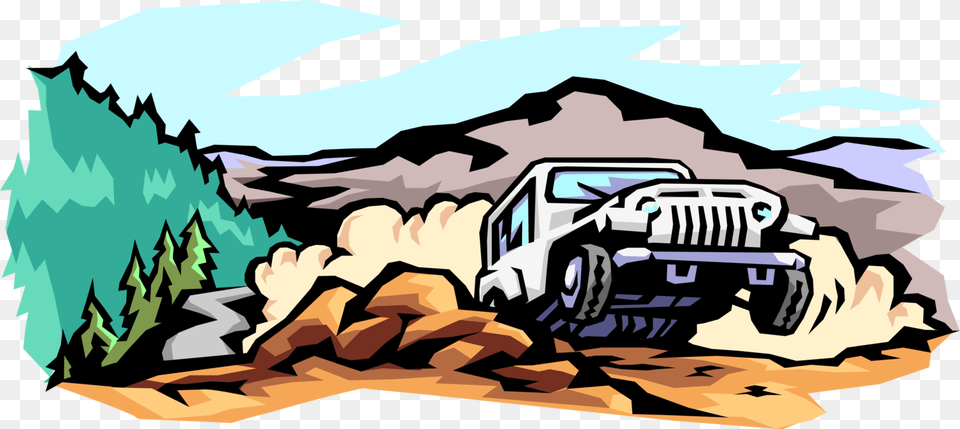 Vector Illustration Of Jeep Sports Utility Off Road Off Road Clip Art, Wilderness, Outdoors, Nature, Machine Png