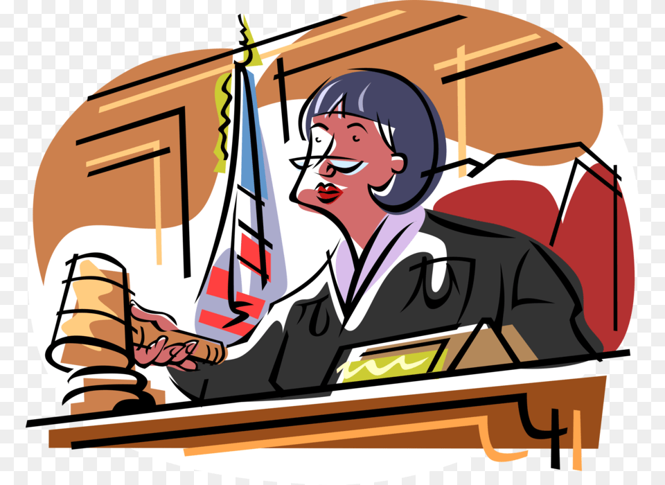 Vector Illustration Of Judicial Judge At Bench In Court Court Case Clipart, Jury, Person, Face, Head Free Png Download