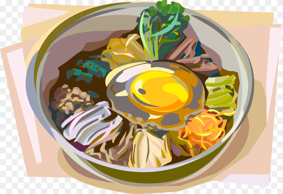 Vector Illustration Of Korean Cuisine Bibimbap Mixed, Food, Meal, Bowl, Dish Free Transparent Png