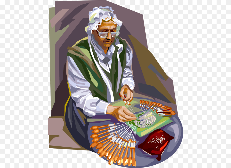 Vector Illustration Of Lace Maker At Work In Bruges Illustration, Adult, Male, Man, Person Free Png Download