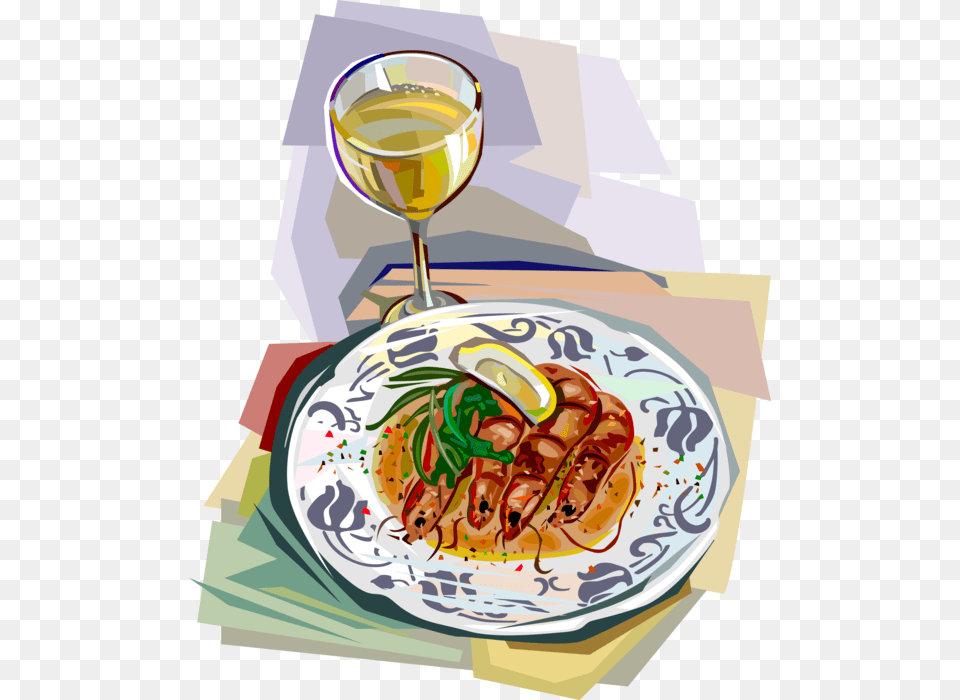 Vector Illustration Of Langostino Prawn Shrimp Seafood Fast Food, Meal, Glass, Dish, Food Presentation Free Png Download