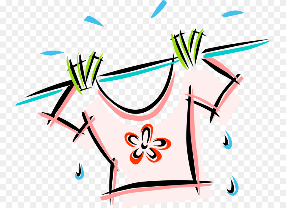 Vector Illustration Of Laundry Hanging On Clothesline Varal Roupas, Art, Graphics, Floral Design, Pattern Free Png