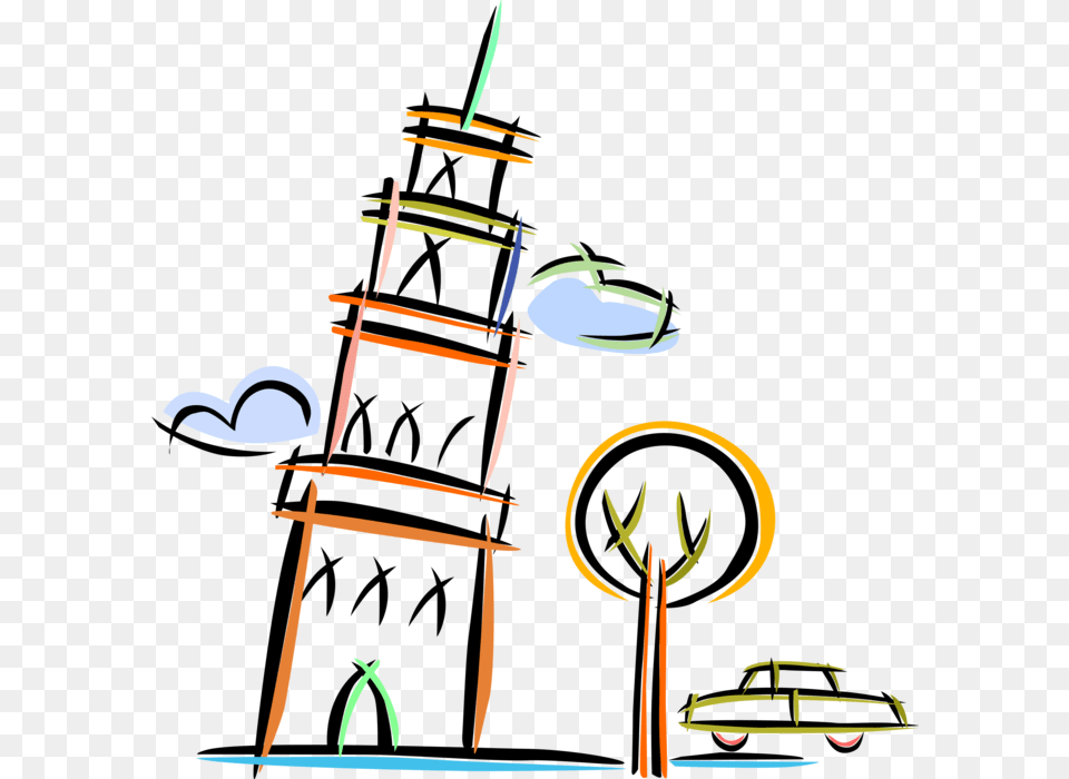 Vector Illustration Of Leaning Tower Of Pisa Campanile Leaning Tower Of Pisa, Art, Car, Drawing, Transportation Free Transparent Png