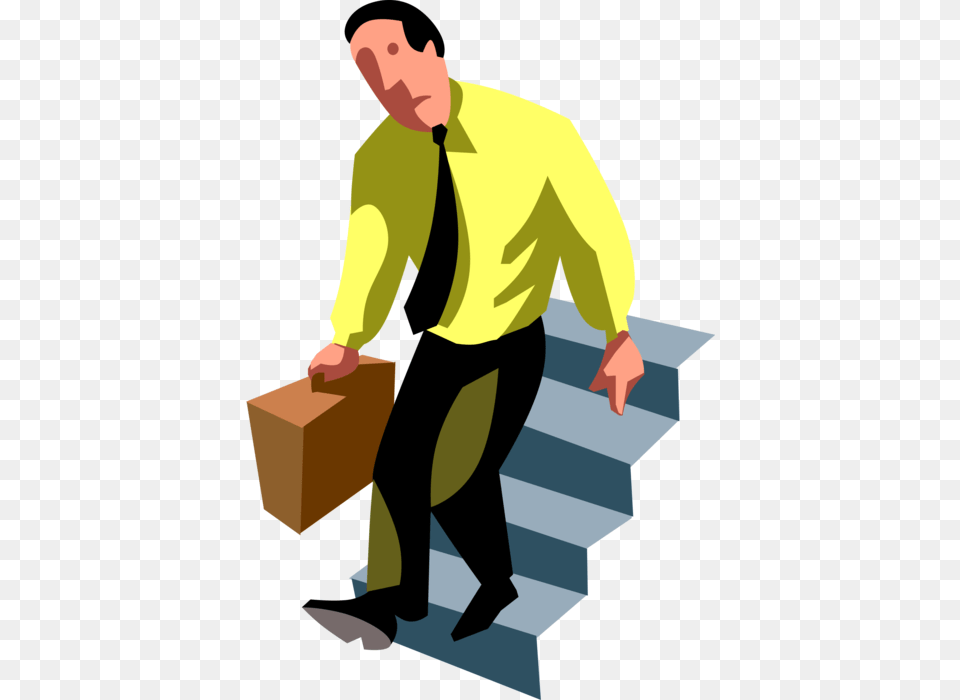 Vector Illustration Of Lethargic Incompetent Loser Going Down Stairs Clipart, Box, Adult, Person, Man Free Png