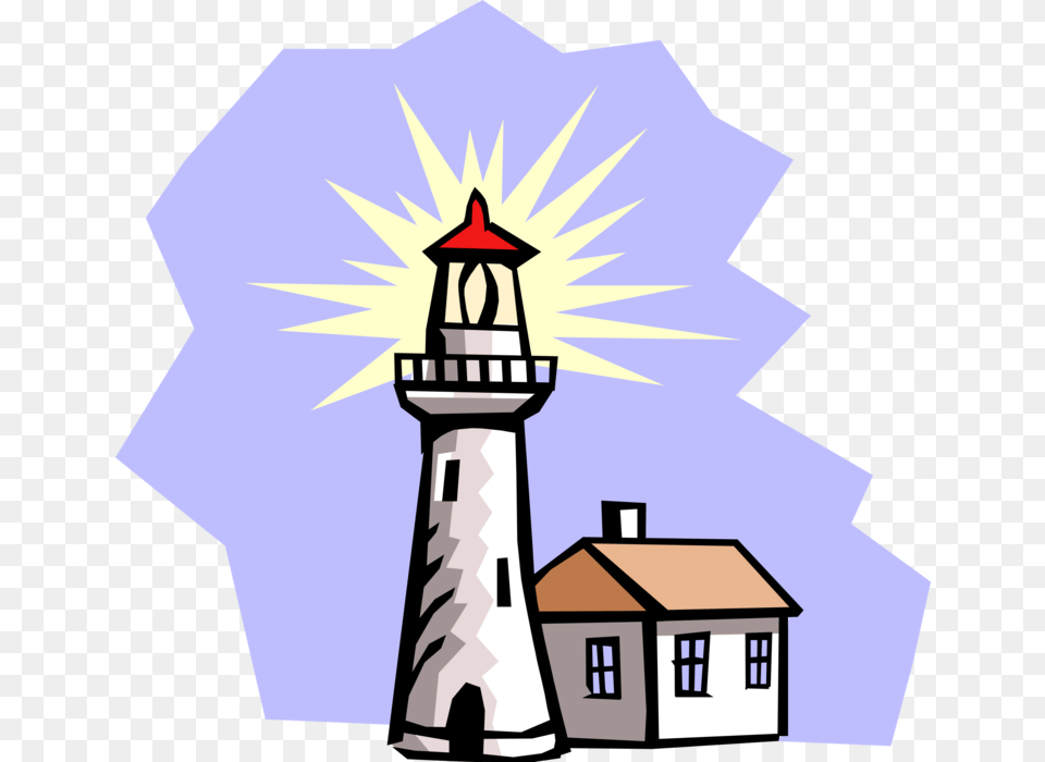 Vector Illustration Of Lighthouse Beacon Emits Light Lighthouse Clip Art, Architecture, Building, Tower Png Image