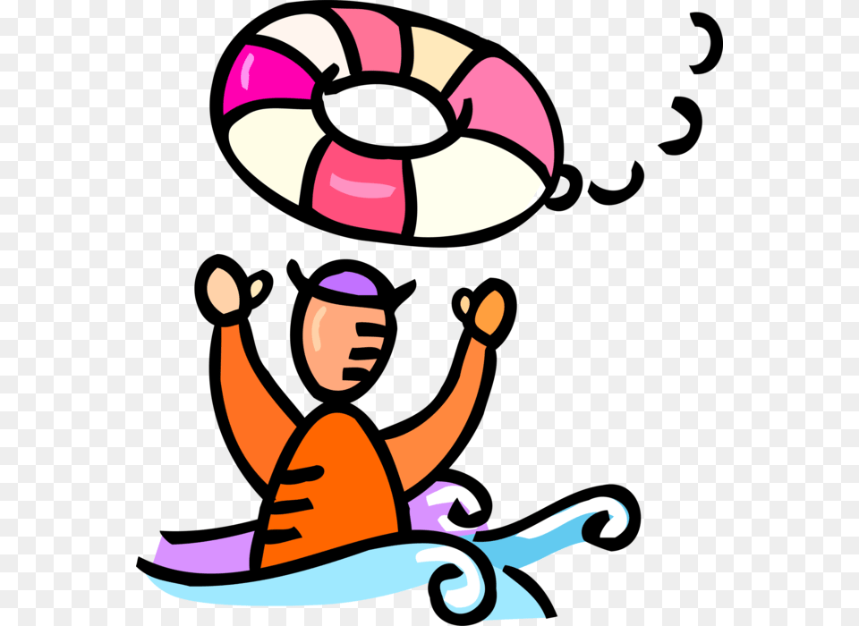 Vector Illustration Of Man Overboard Grabs Life Ring Man Overboard Clipart, Water, Clothing, Hat, Baby Free Png Download