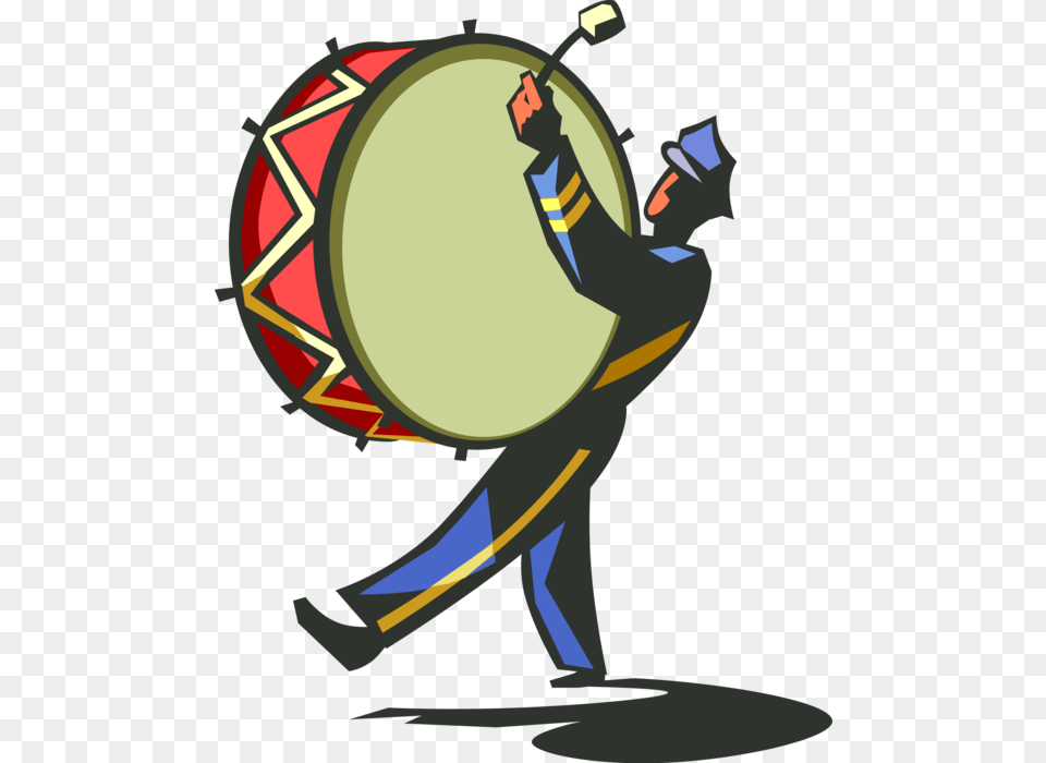 Vector Illustration Of Marching Band Drummer With Bass Marching Band Drum Clipart, Musical Instrument, Percussion, Person, Performer Free Transparent Png