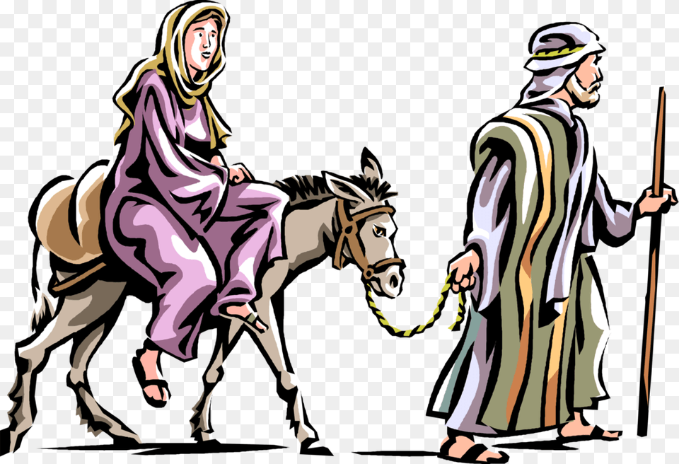 Vector Illustration Of Mary And Joseph With Donkey Mary Joseph And Donkey, Fashion, Adult, Female, Person Free Transparent Png