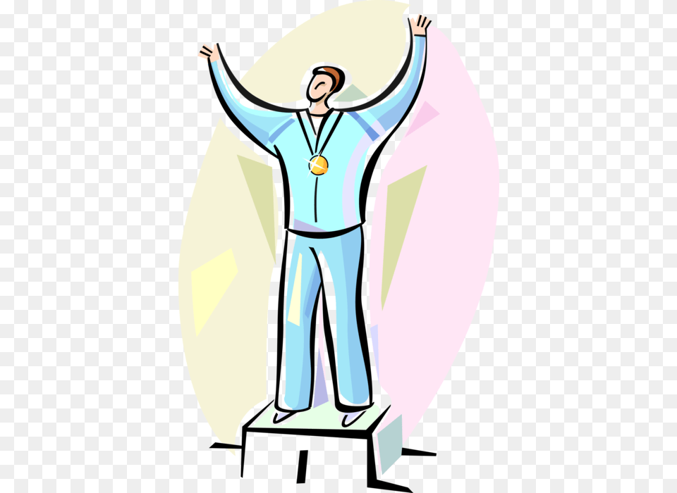 Vector Illustration Of Medalist Winner On Podium With Illustration, Adult, Female, Person, Woman Png Image