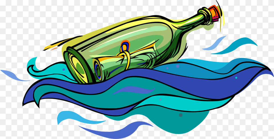 Vector Illustration Of Message In Bottle Form Of Communication Bottle Floating Clip Art, Graphics, Adult, Female, Person Free Png